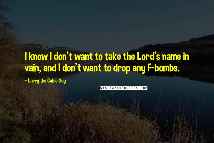 Larry The Cable Guy Quotes: I know I don't want to take the Lord's name in vain, and I don't want to drop any F-bombs.