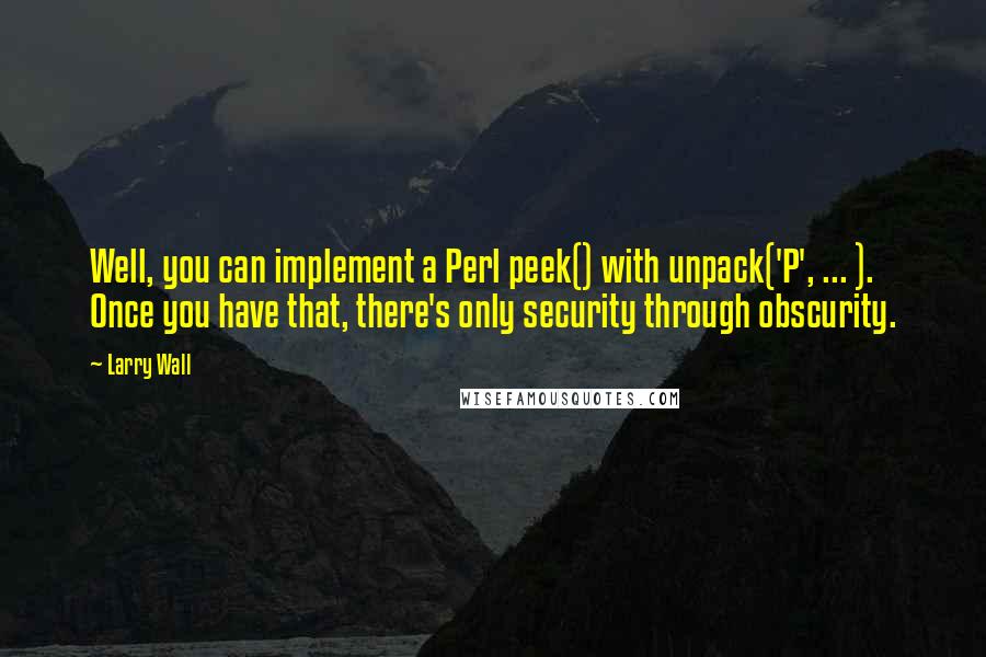 Larry Wall Quotes: Well, you can implement a Perl peek() with unpack('P', ... ). Once you have that, there's only security through obscurity.