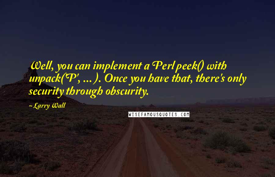 Larry Wall Quotes: Well, you can implement a Perl peek() with unpack('P', ... ). Once you have that, there's only security through obscurity.