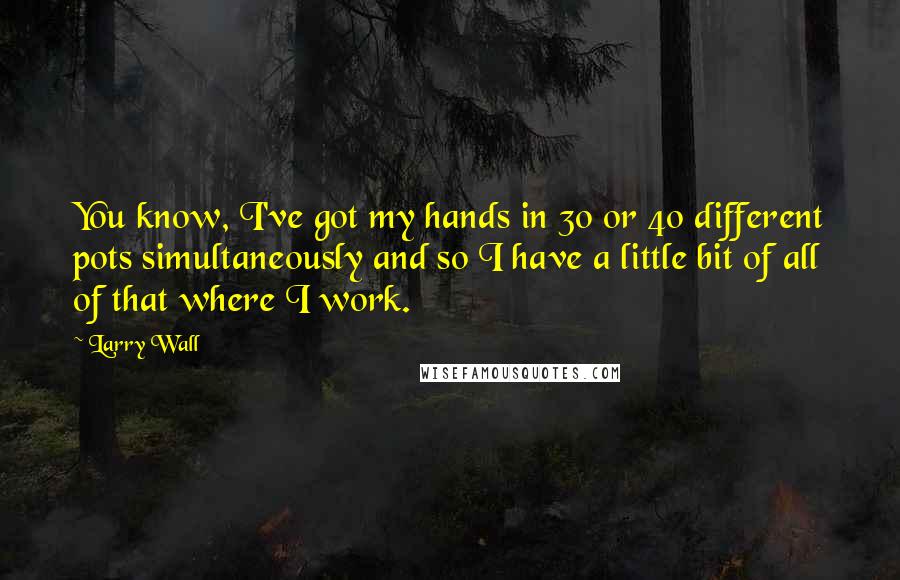 Larry Wall Quotes: You know, I've got my hands in 30 or 40 different pots simultaneously and so I have a little bit of all of that where I work.