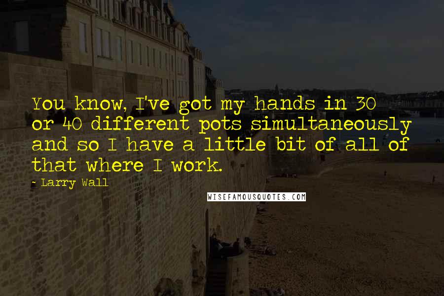 Larry Wall Quotes: You know, I've got my hands in 30 or 40 different pots simultaneously and so I have a little bit of all of that where I work.