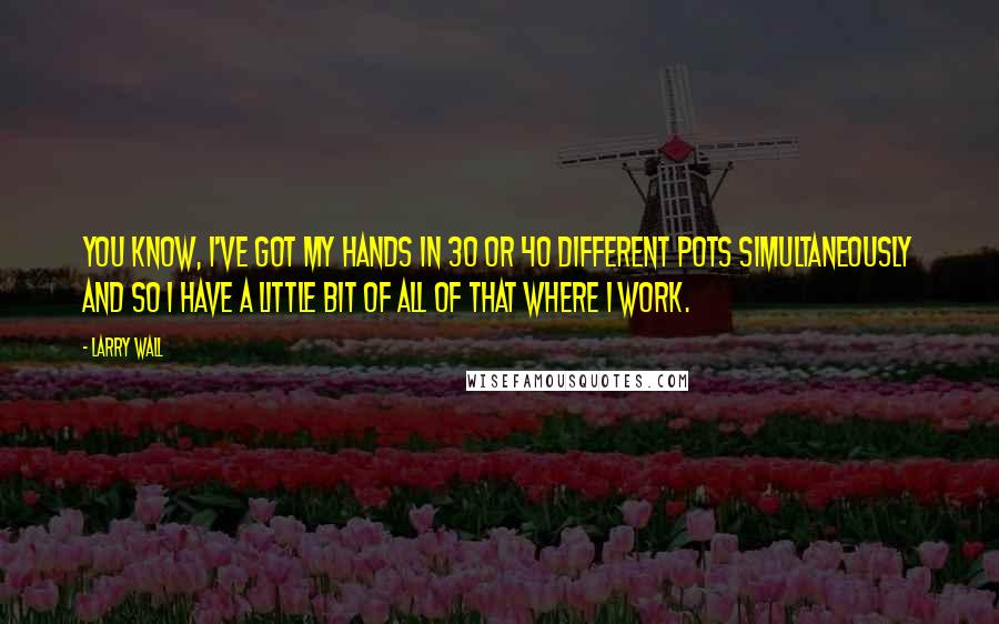 Larry Wall Quotes: You know, I've got my hands in 30 or 40 different pots simultaneously and so I have a little bit of all of that where I work.