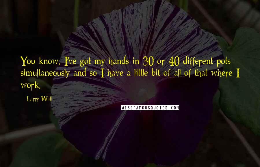 Larry Wall Quotes: You know, I've got my hands in 30 or 40 different pots simultaneously and so I have a little bit of all of that where I work.