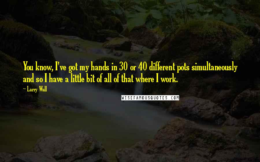 Larry Wall Quotes: You know, I've got my hands in 30 or 40 different pots simultaneously and so I have a little bit of all of that where I work.