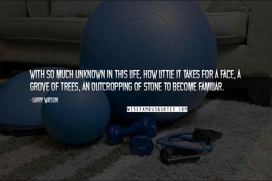 Larry Watson Quotes: With so much unknown in this life, how little it takes for a face, a grove of trees, an outcropping of stone to become familiar.