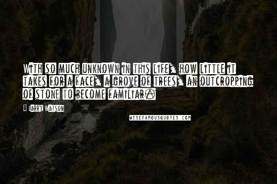 Larry Watson Quotes: With so much unknown in this life, how little it takes for a face, a grove of trees, an outcropping of stone to become familiar.