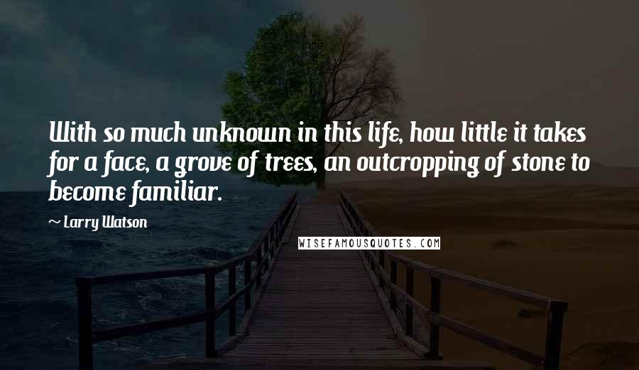 Larry Watson Quotes: With so much unknown in this life, how little it takes for a face, a grove of trees, an outcropping of stone to become familiar.