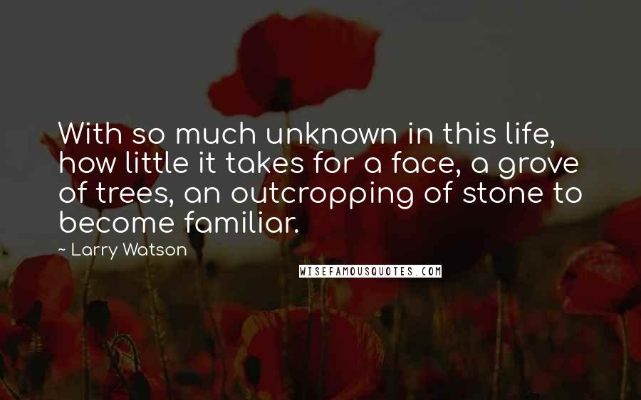 Larry Watson Quotes: With so much unknown in this life, how little it takes for a face, a grove of trees, an outcropping of stone to become familiar.