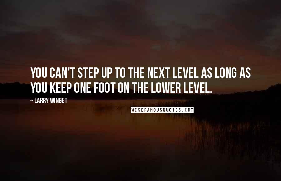 Larry Winget Quotes: You can't step up to the next level as long as you keep one foot on the lower level.