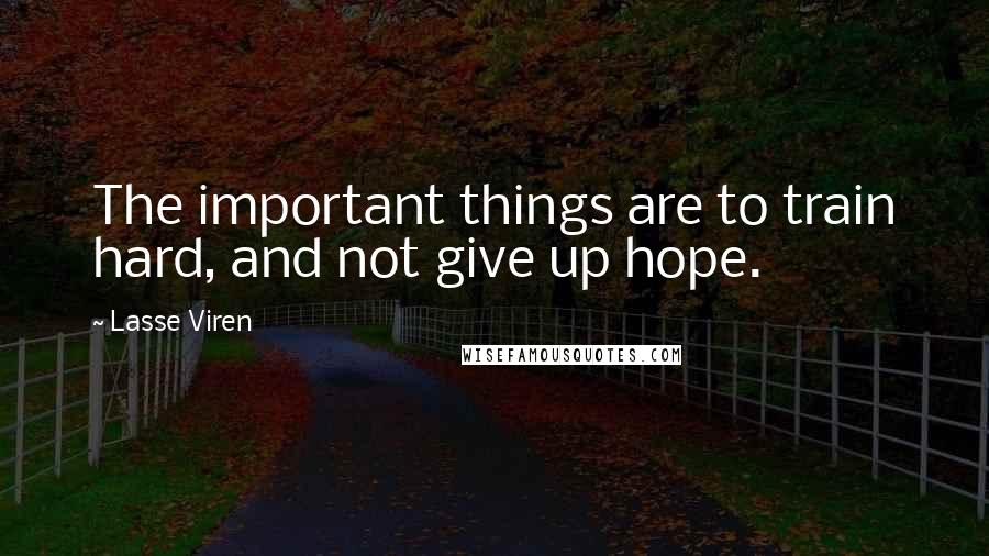 Lasse Viren Quotes: The important things are to train hard, and not give up hope.