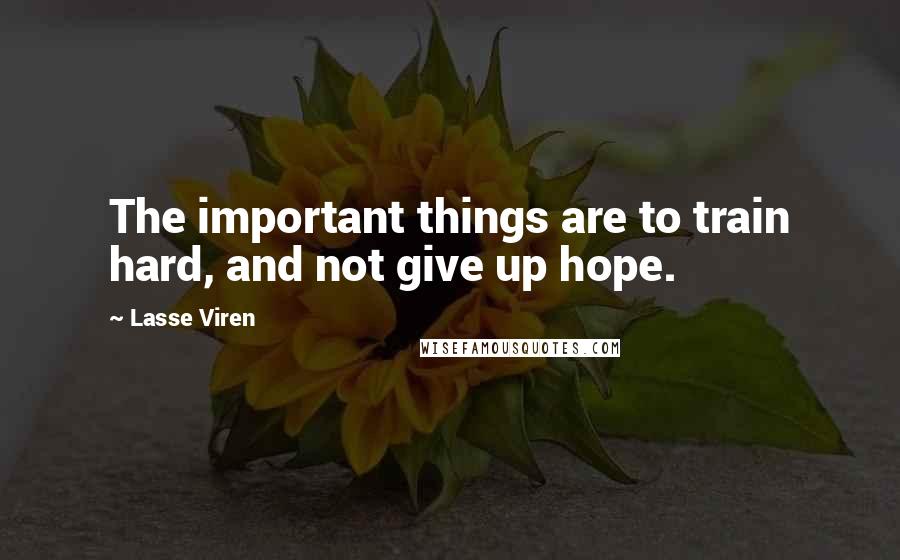 Lasse Viren Quotes: The important things are to train hard, and not give up hope.