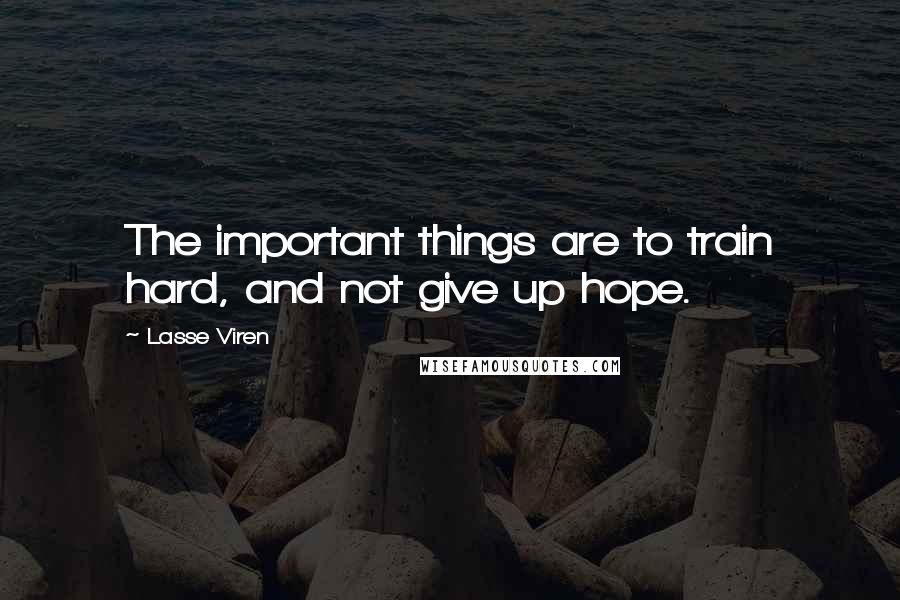 Lasse Viren Quotes: The important things are to train hard, and not give up hope.