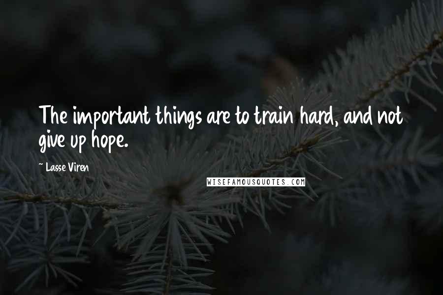 Lasse Viren Quotes: The important things are to train hard, and not give up hope.
