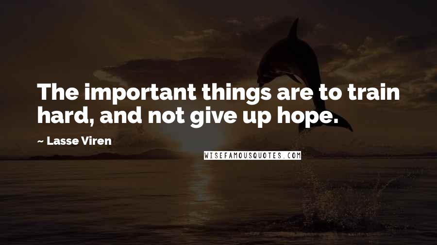 Lasse Viren Quotes: The important things are to train hard, and not give up hope.