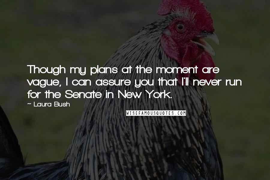 Laura Bush Quotes: Though my plans at the moment are vague, I can assure you that I'll never run for the Senate in New York.