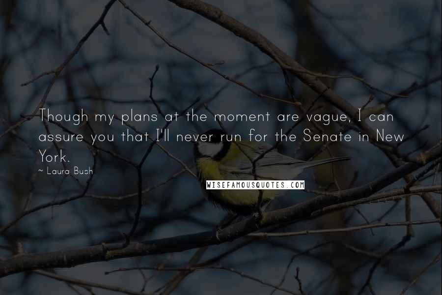 Laura Bush Quotes: Though my plans at the moment are vague, I can assure you that I'll never run for the Senate in New York.