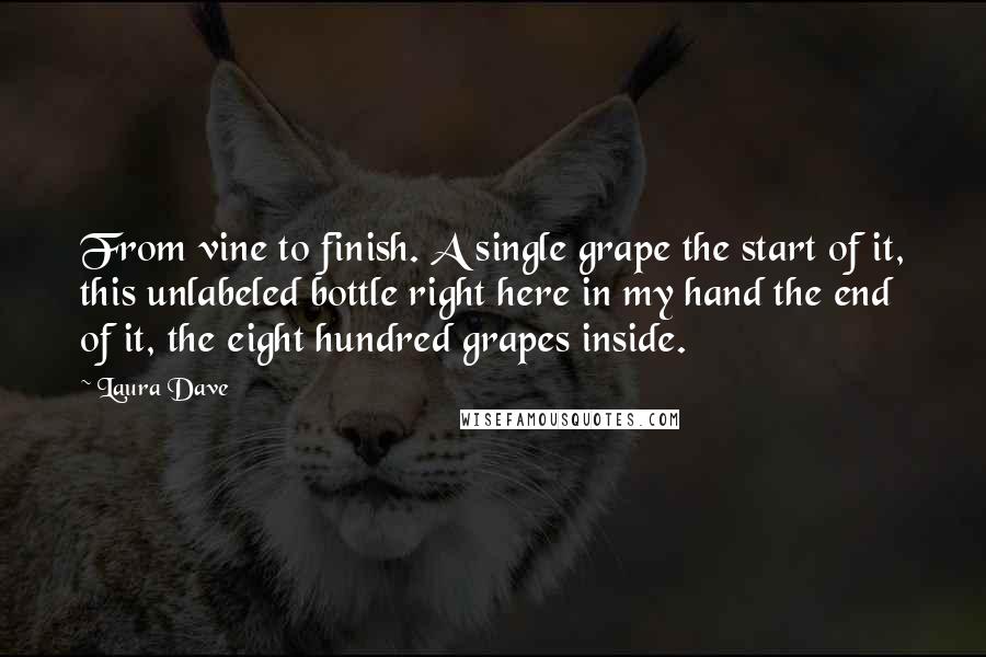 Laura Dave Quotes: From vine to finish. A single grape the start of it, this unlabeled bottle right here in my hand the end of it, the eight hundred grapes inside.