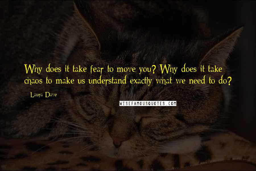Laura Dave Quotes: Why does it take fear to move you? Why does it take chaos to make us understand exactly what we need to do?
