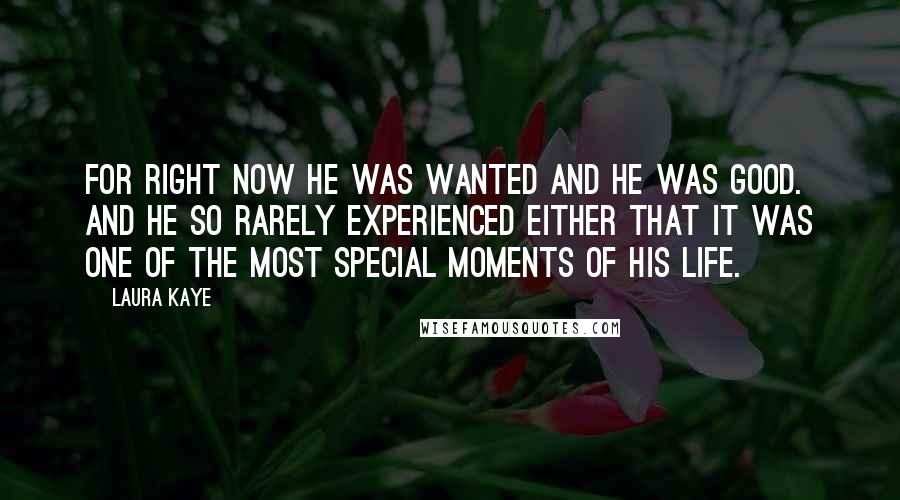 Laura Kaye Quotes: For right now he was wanted and he was good. And he so rarely experienced either that it was one of the most special moments of his life.