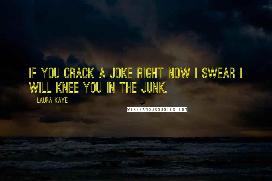 Laura Kaye Quotes: If you crack a joke right now I swear I will knee you in the junk.