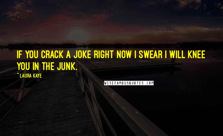Laura Kaye Quotes: If you crack a joke right now I swear I will knee you in the junk.