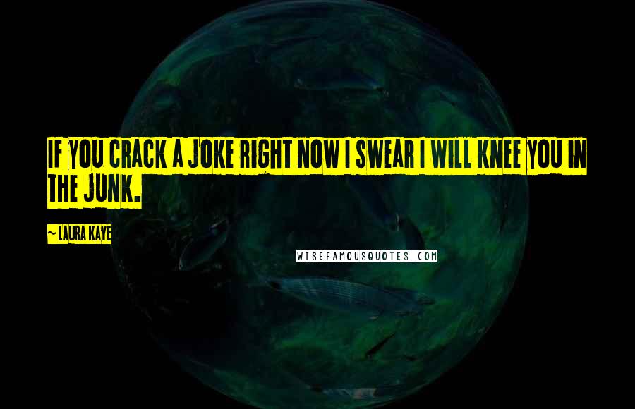 Laura Kaye Quotes: If you crack a joke right now I swear I will knee you in the junk.