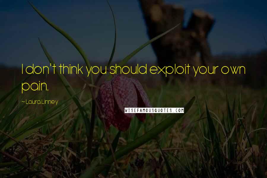 Laura Linney Quotes: I don't think you should exploit your own pain.