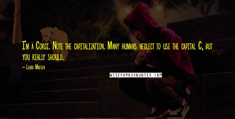 Laura Madsen Quotes: I'm a Corgi. Note the capitalization. Many humans neglect to use the capital C, but you really should.