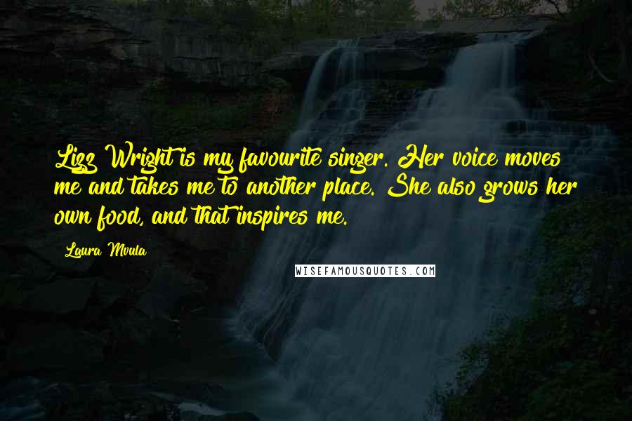 Laura Mvula Quotes: Lizz Wright is my favourite singer. Her voice moves me and takes me to another place. She also grows her own food, and that inspires me.