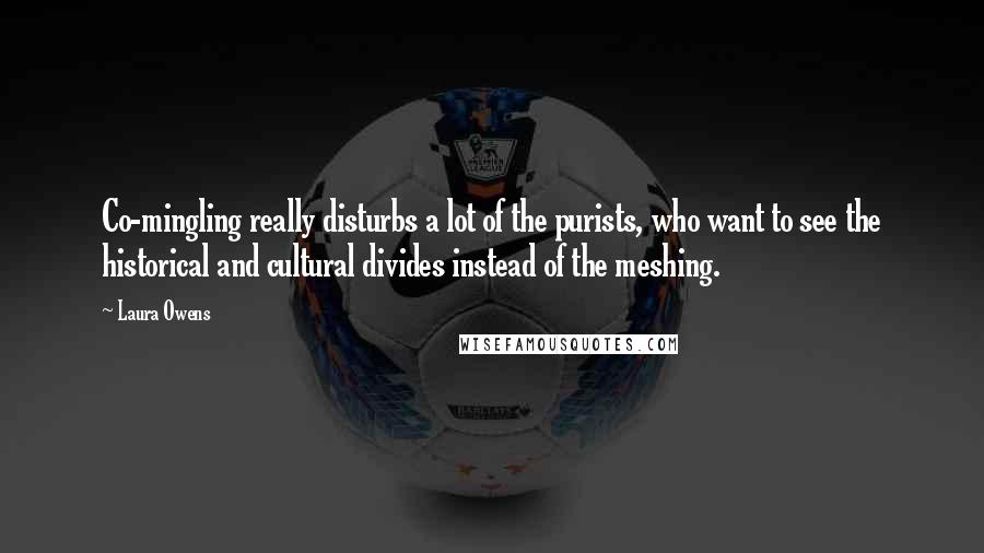 Laura Owens Quotes: Co-mingling really disturbs a lot of the purists, who want to see the historical and cultural divides instead of the meshing.