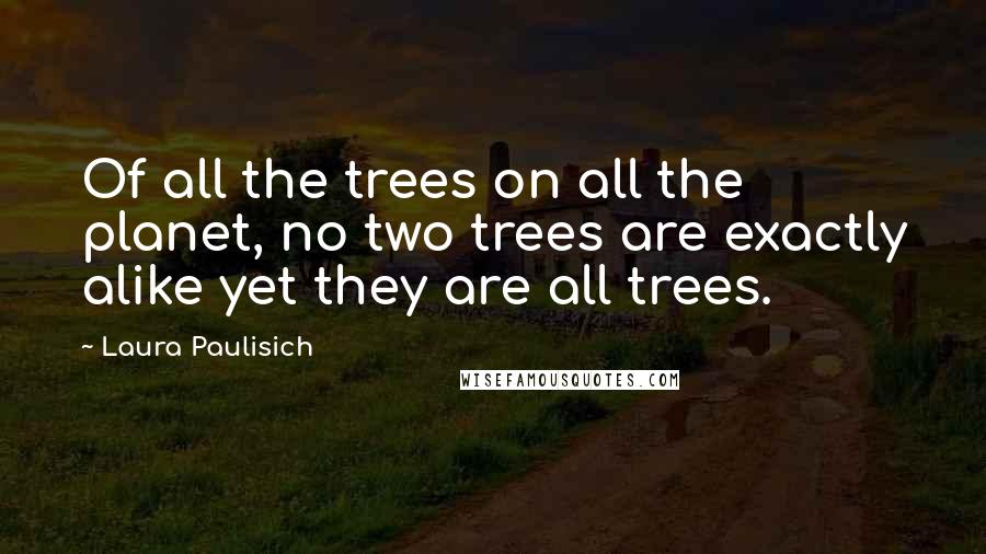 Laura Paulisich Quotes: Of all the trees on all the planet, no two trees are exactly alike yet they are all trees.