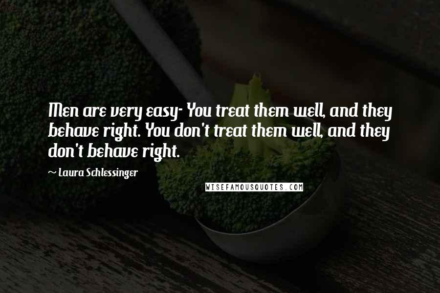 Laura Schlessinger Quotes: Men are very easy- You treat them well, and they behave right. You don't treat them well, and they don't behave right.