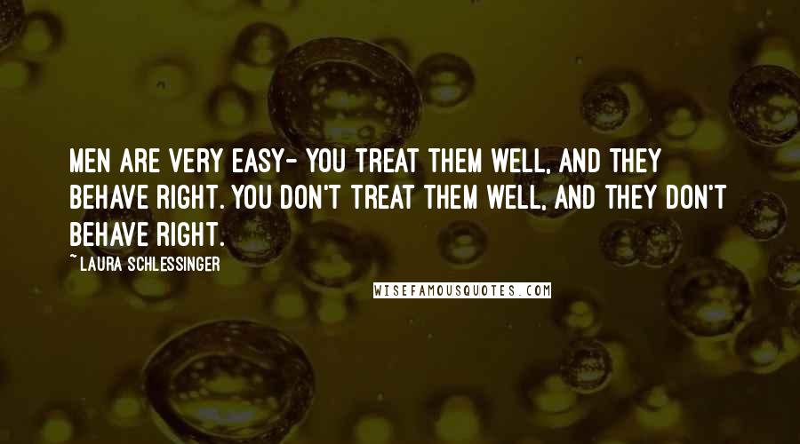 Laura Schlessinger Quotes: Men are very easy- You treat them well, and they behave right. You don't treat them well, and they don't behave right.