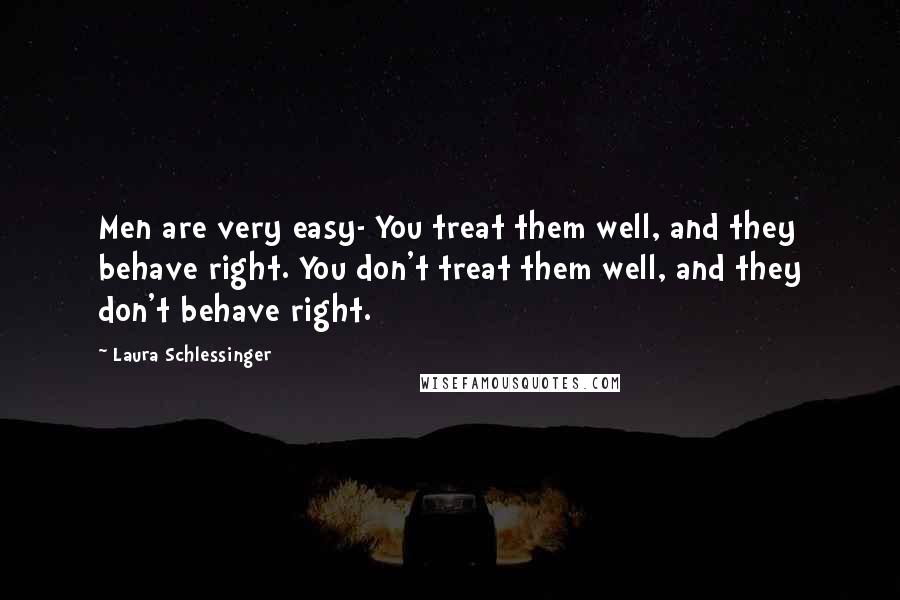 Laura Schlessinger Quotes: Men are very easy- You treat them well, and they behave right. You don't treat them well, and they don't behave right.