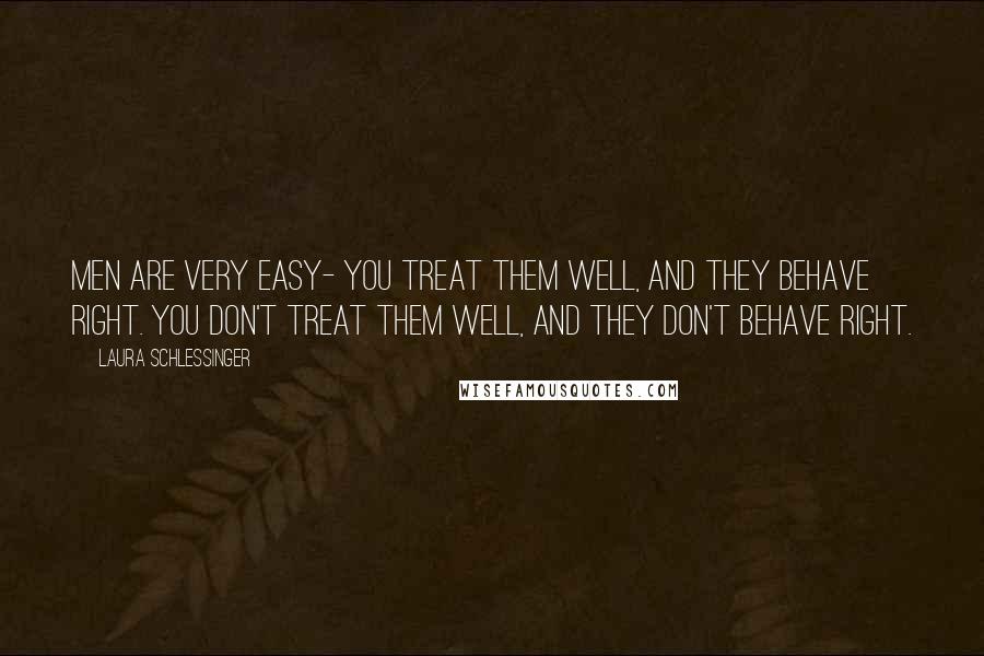 Laura Schlessinger Quotes: Men are very easy- You treat them well, and they behave right. You don't treat them well, and they don't behave right.