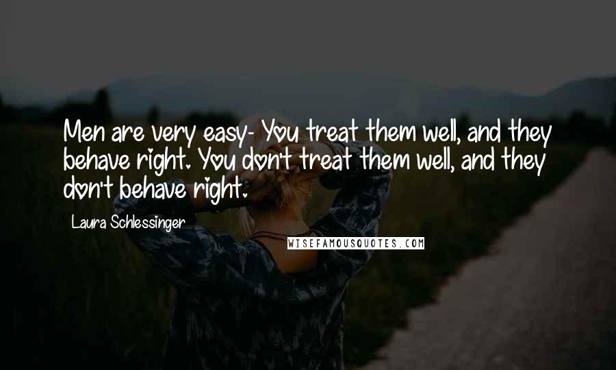 Laura Schlessinger Quotes: Men are very easy- You treat them well, and they behave right. You don't treat them well, and they don't behave right.