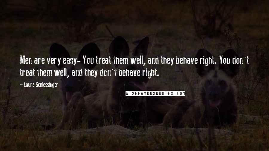 Laura Schlessinger Quotes: Men are very easy- You treat them well, and they behave right. You don't treat them well, and they don't behave right.