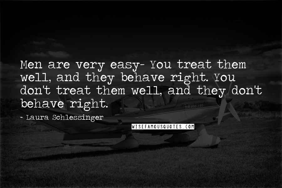 Laura Schlessinger Quotes: Men are very easy- You treat them well, and they behave right. You don't treat them well, and they don't behave right.