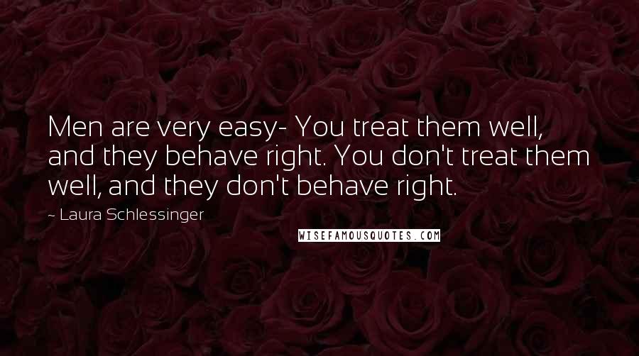 Laura Schlessinger Quotes: Men are very easy- You treat them well, and they behave right. You don't treat them well, and they don't behave right.