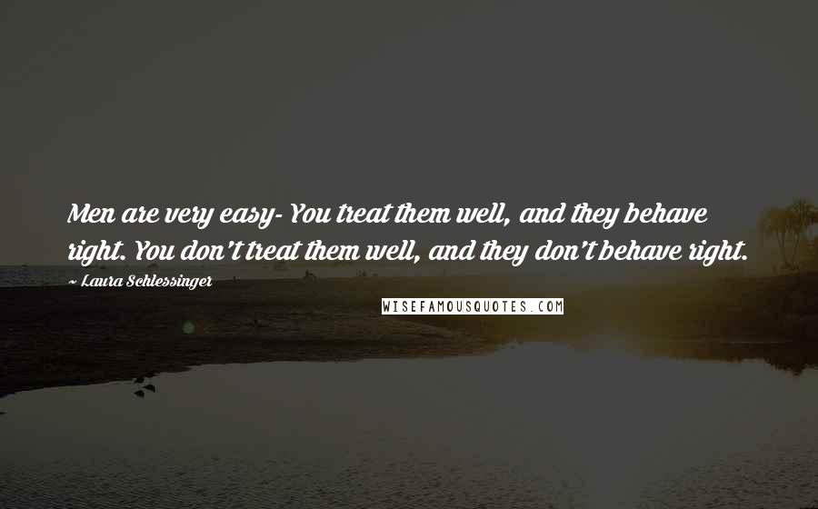 Laura Schlessinger Quotes: Men are very easy- You treat them well, and they behave right. You don't treat them well, and they don't behave right.