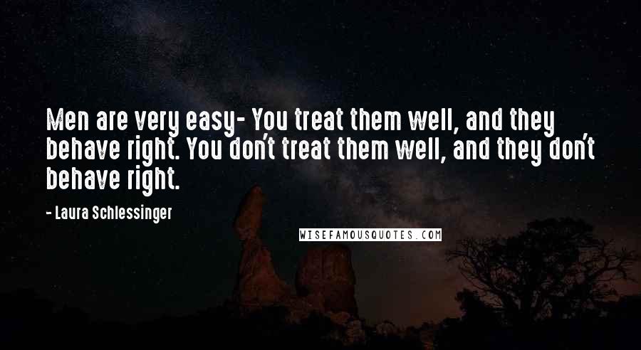 Laura Schlessinger Quotes: Men are very easy- You treat them well, and they behave right. You don't treat them well, and they don't behave right.