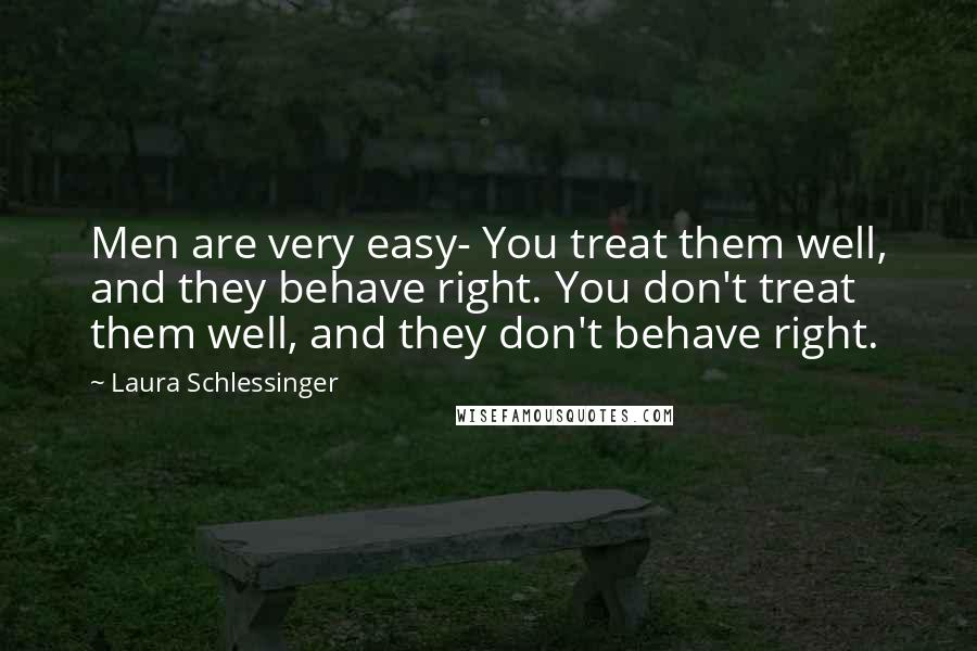 Laura Schlessinger Quotes: Men are very easy- You treat them well, and they behave right. You don't treat them well, and they don't behave right.