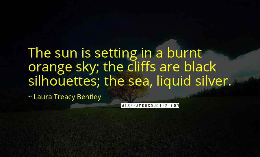 Laura Treacy Bentley Quotes: The sun is setting in a burnt orange sky; the cliffs are black silhouettes; the sea, liquid silver.