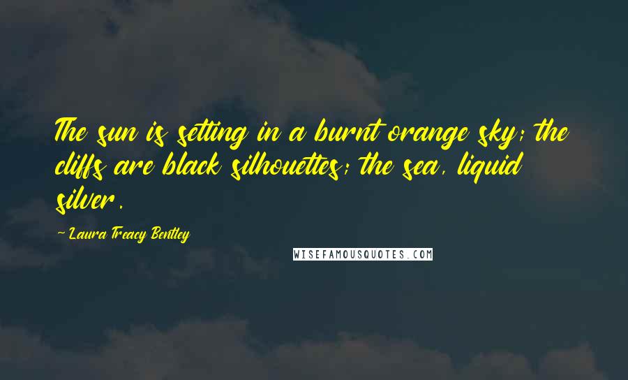 Laura Treacy Bentley Quotes: The sun is setting in a burnt orange sky; the cliffs are black silhouettes; the sea, liquid silver.
