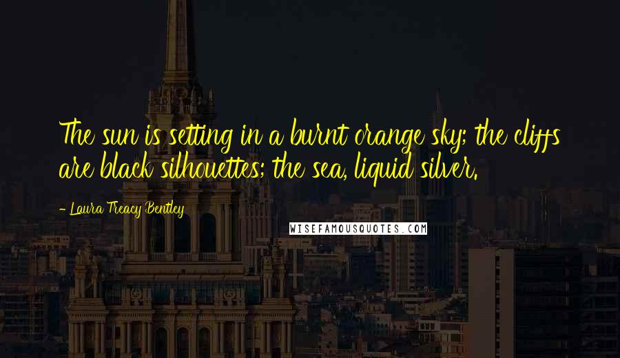 Laura Treacy Bentley Quotes: The sun is setting in a burnt orange sky; the cliffs are black silhouettes; the sea, liquid silver.