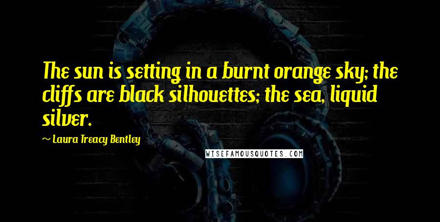 Laura Treacy Bentley Quotes: The sun is setting in a burnt orange sky; the cliffs are black silhouettes; the sea, liquid silver.