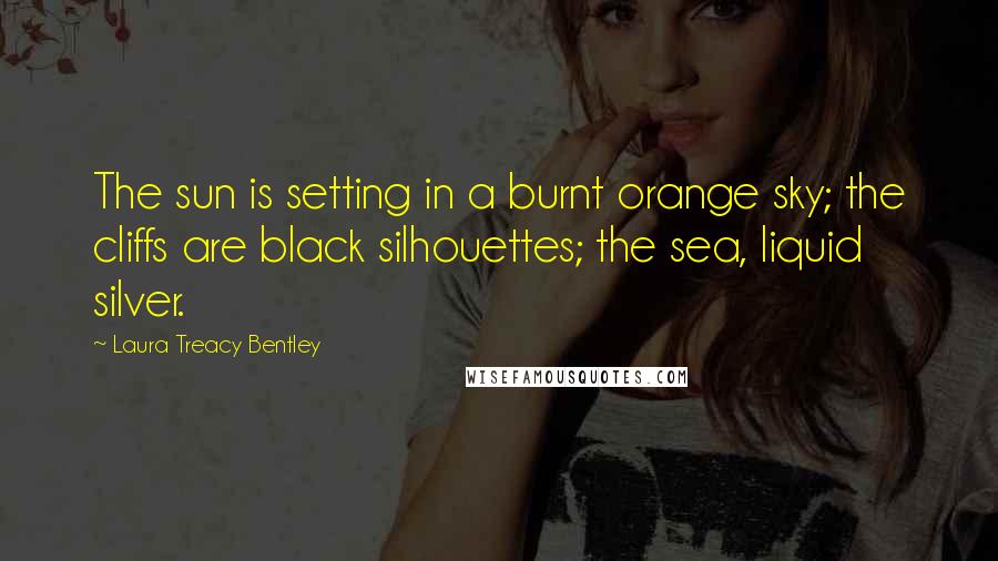 Laura Treacy Bentley Quotes: The sun is setting in a burnt orange sky; the cliffs are black silhouettes; the sea, liquid silver.