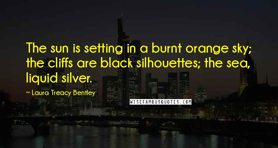 Laura Treacy Bentley Quotes: The sun is setting in a burnt orange sky; the cliffs are black silhouettes; the sea, liquid silver.