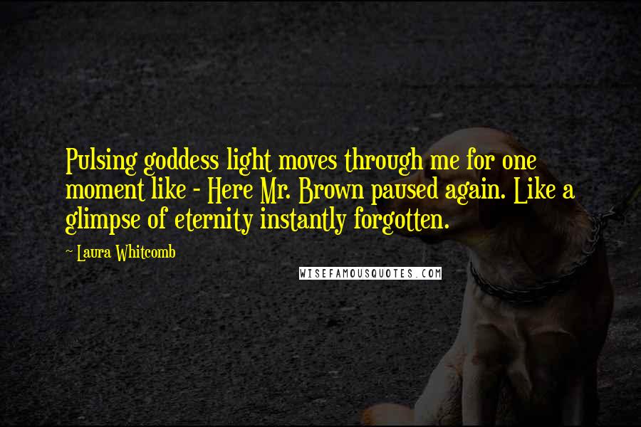 Laura Whitcomb Quotes: Pulsing goddess light moves through me for one moment like - Here Mr. Brown paused again. Like a glimpse of eternity instantly forgotten.