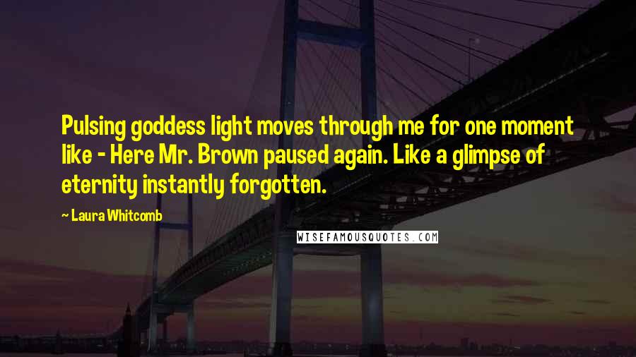 Laura Whitcomb Quotes: Pulsing goddess light moves through me for one moment like - Here Mr. Brown paused again. Like a glimpse of eternity instantly forgotten.